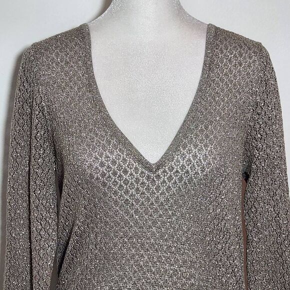 The Limited Taupe Open Knit Sweater with Metallic Gold Accents Size Medium - Picture 3 of 9